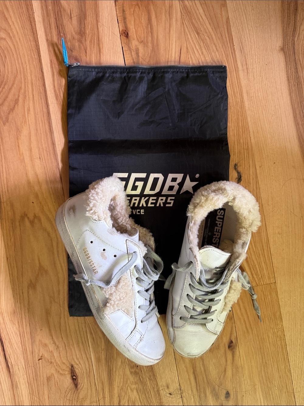 Golden Goose Superstar Sneakers in Off-White with Cream Shearling